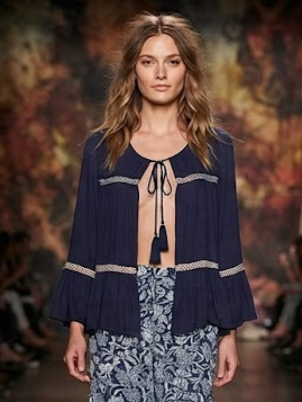 Aerie Viscose Peasant Jacket with Tassel Tie Front